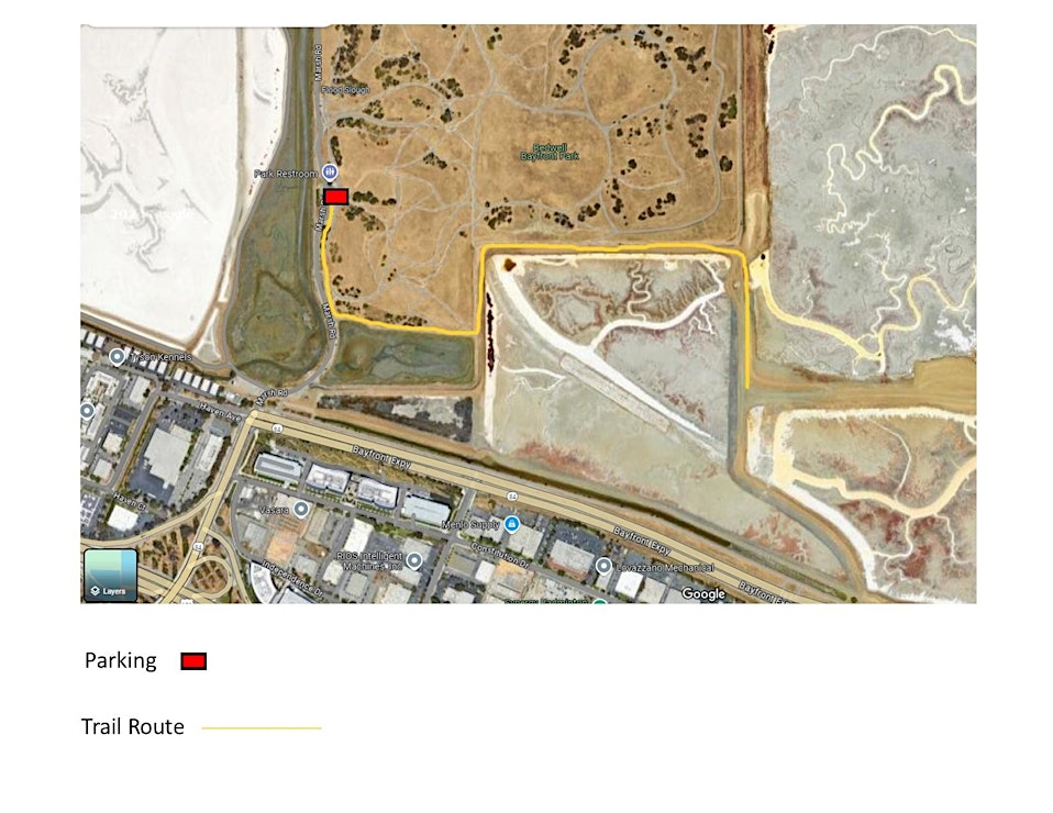 Map of the Flyway Trail with parking lot and route to the trail.