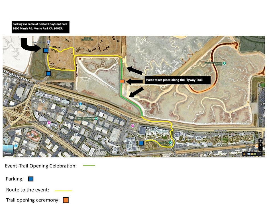 Satellite map of the Flyway Trail opening area Oct 19, 2024.