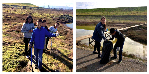 6th Grade class students at Merryhill Middle School collecting trash for the Litterati project. Credit Olivia Andrus.