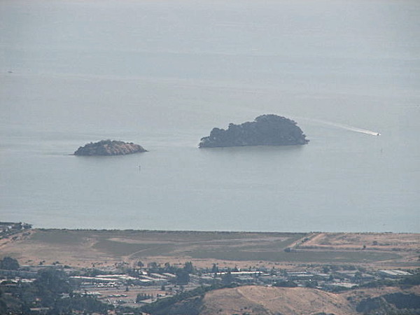 View of both Marin Islands as seen from the East Peak of Mount Tamalpais. Photo by Kit Conn. Photo courtesy Wikipedia.