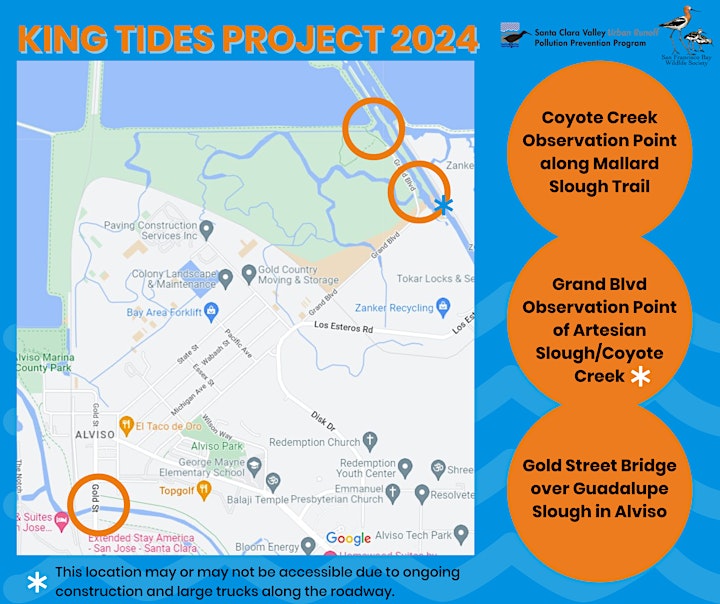 King tides observation points in Alviso, CA